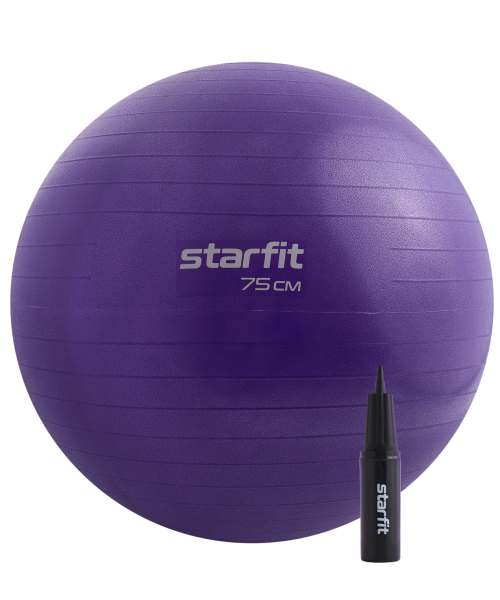 Фитбол GB-109 антивзрыв, 1200 гр, с ручным насосом, фиолетовый, 75 см, Starfit