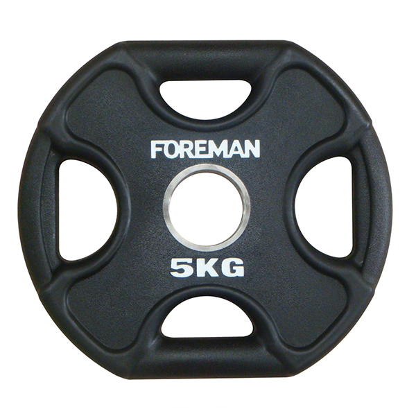 Олимпийский диск в уретане FOREMAN Plate X-Training 5 кг, четыре отверстия, черный, серый чугун