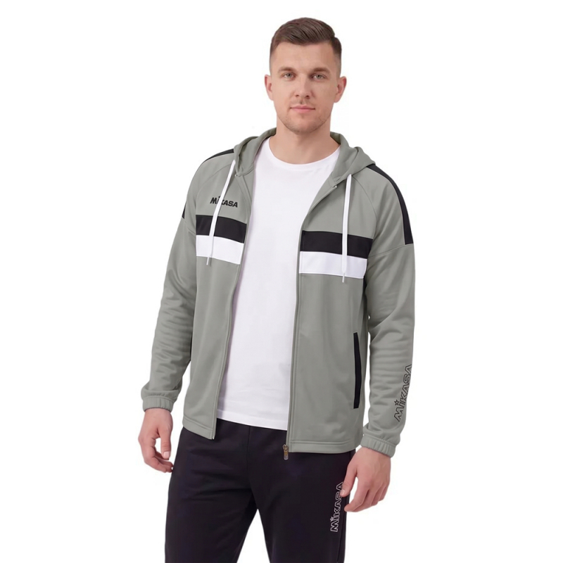 Костюм спорт. муж. с капюш. MIKASA MT550/151-0056-L, размер L, 100% полиэстер, серо-бело-черный
