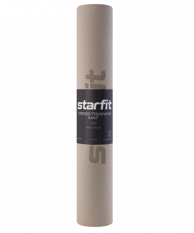 Коврик для йоги и фитнеса FM-201, TPE, 183x61x0.4 см, черный/серый, Starfit ЦБ-00001689
