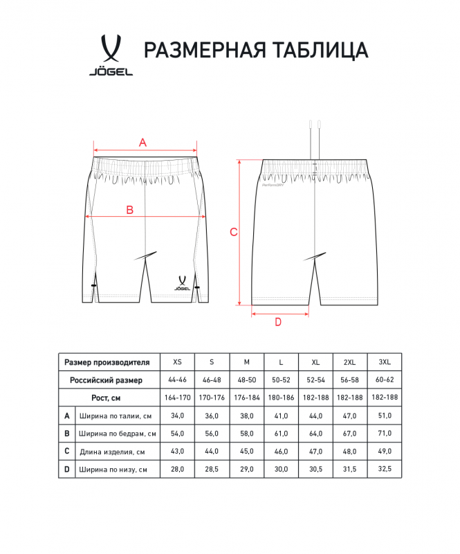 Шорты тренировочные без карманов JÖGEL PREMIER PerFormDRY Training Shorts, черный, размер XXL ЦБ-00004897