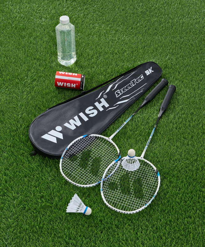 Набор для бадминтона WISH Steeltec 9, 2 ракетки, 2 волана, белый/синий ЦБ-00008284