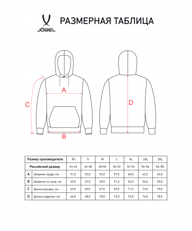 Худи ESSENTIAL Cotton Hoodie, красный, Jögel ЦБ-00003852