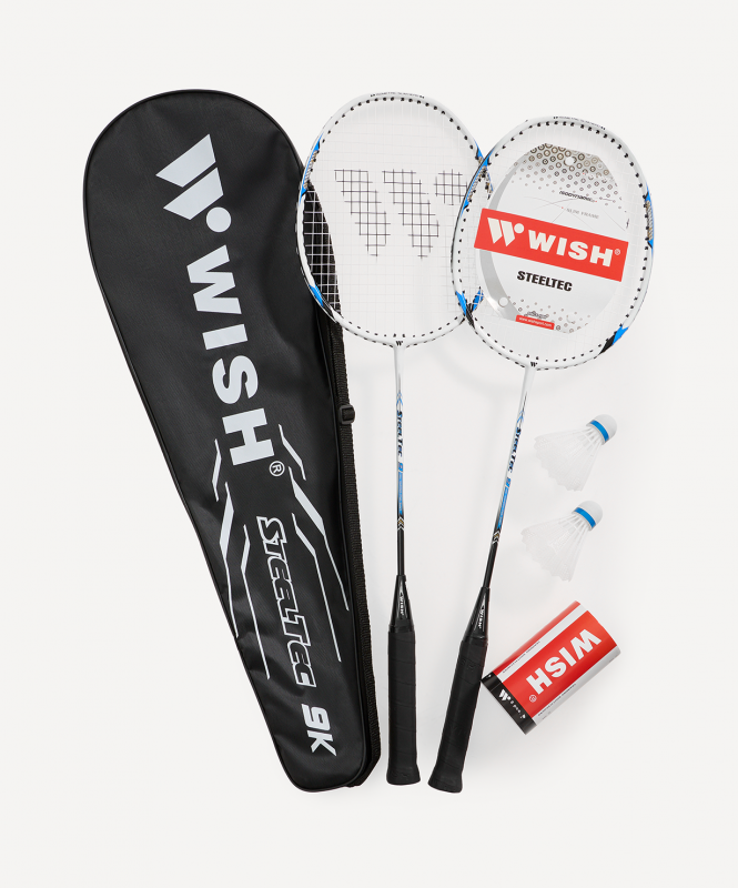Набор для бадминтона WISH Steeltec 9, 2 ракетки, 2 волана, белый/синий ЦБ-00008284