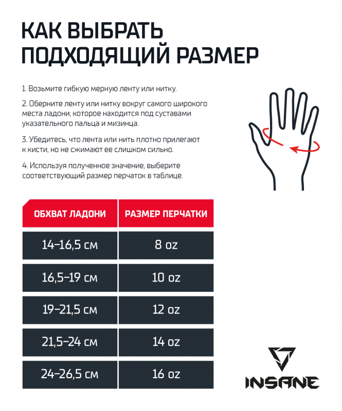 Перчатки боксерские IMPACT, красный, 12 oz, Insane ЦБ-00003922
