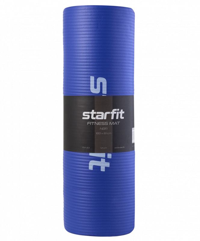 Коврик для йоги и фитнеса FM-301, NBR, 183x61x1.2 см, темно-синий, Starfit УТ-00018920