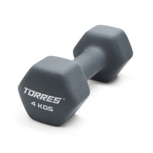 Гантель TORRES 4 кг, PL522504, металл в неопреновой оболочке, форма шестигранник, серый