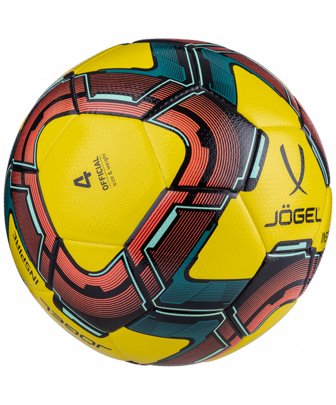 Мяч футзальный Inspire №4, желтый/черный/красный, размер 4, Jögel УТ-00018634