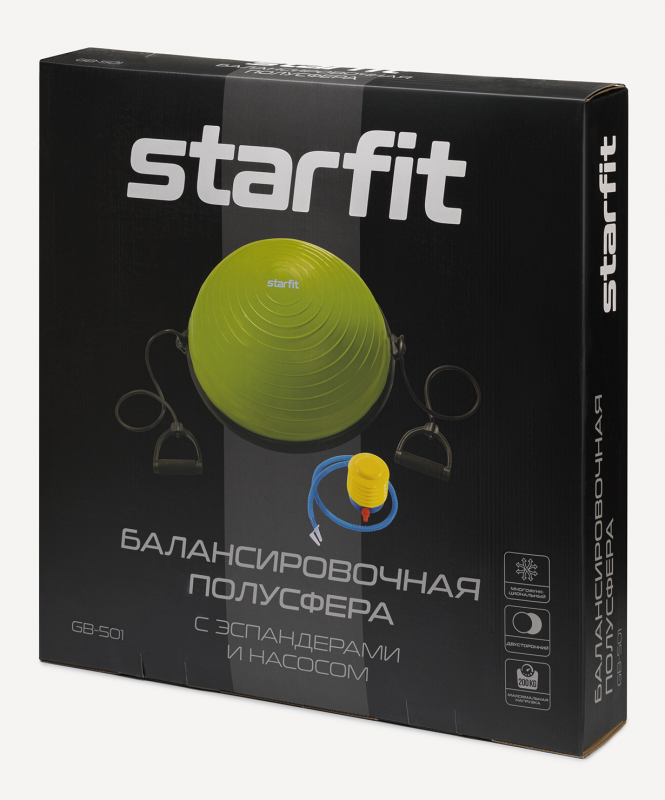 Полусфера "BOSU" GB-501 с эспандерами, с насосом, зеленый, Starfit ЦБ-00002516