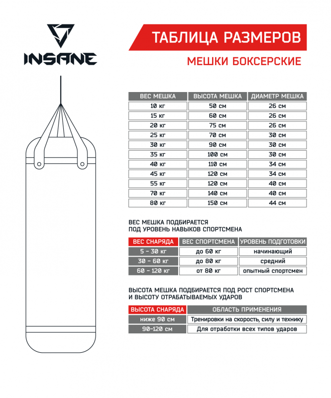 Мешок боксерский PB-01, 100 см, 35 кг, тент, черный, Insane