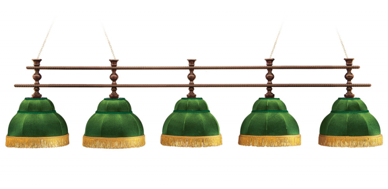 Лампа Аристократ-3 5пл. береза (№1, бархат зеленый, бахрома желтая, фурнитура золото)