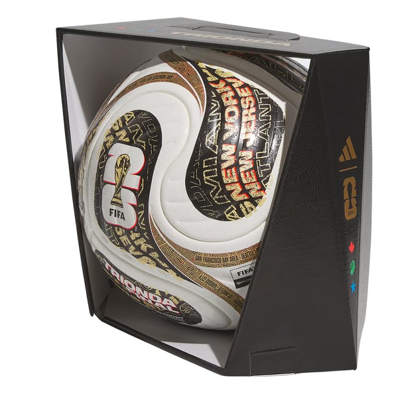 Мяч футб. ADIDAS WC26 Trionda Final PRO, JY8928, размер 5, FIFA PRO, 4пан, ПУ, термосш, бел-черн-золотист
