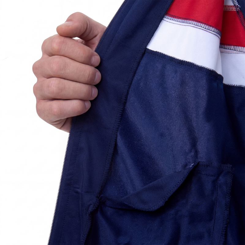 Костюм спорт. муж. с капюш. MIKASA MT550/701-083-L, размер L, 100% полиэстер, темносине-белый