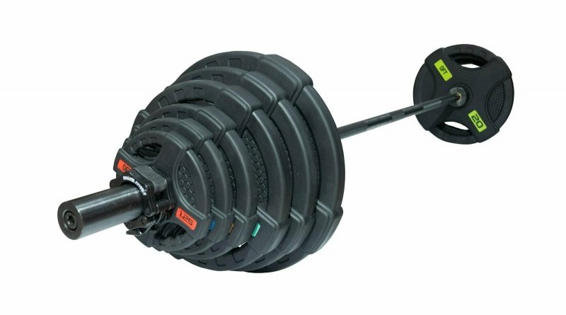 Штанга олимпийская 128 кг (диски с двумя хватами, черный гриф) Original FitTools FT-2HGSET-128-BLACK