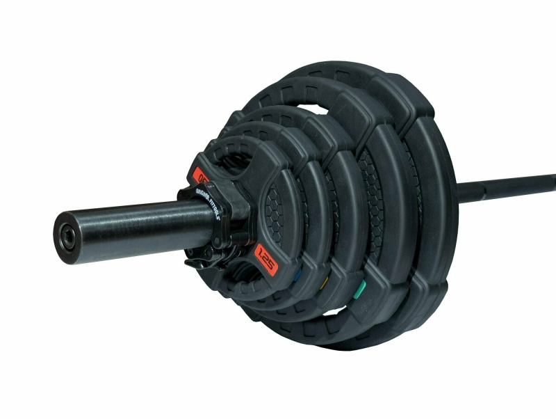 Штанга олимпийская 88 кг (диски с двумя хватами, черный гриф) Original FitTools FT-2HGSET-88-BLACK