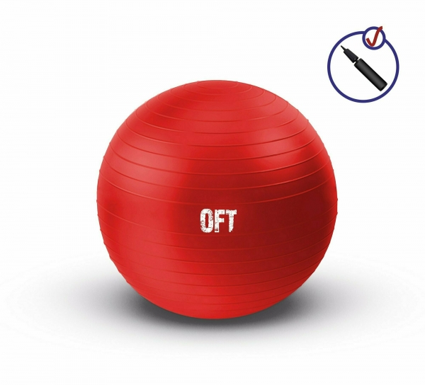 Гимнастический мяч 65 см красный с насосом Original FitTools FT-GBR-65RD