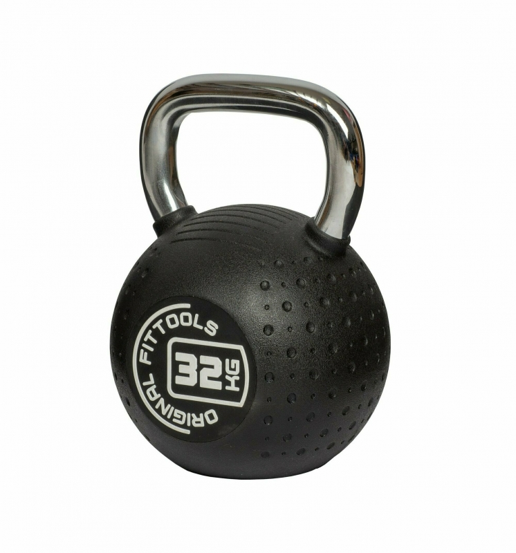 Гиря 32 кг с хромированной ручкой полиуретановая (CPU) Original FitTools FT-KB-CPU-32