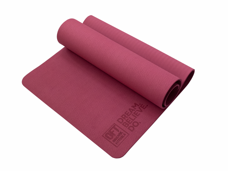 Коврик для йоги и фитнеса 185 х 80 см толщина 8 мм TPE бордовый Original FitTools FT-TPE-18580-50