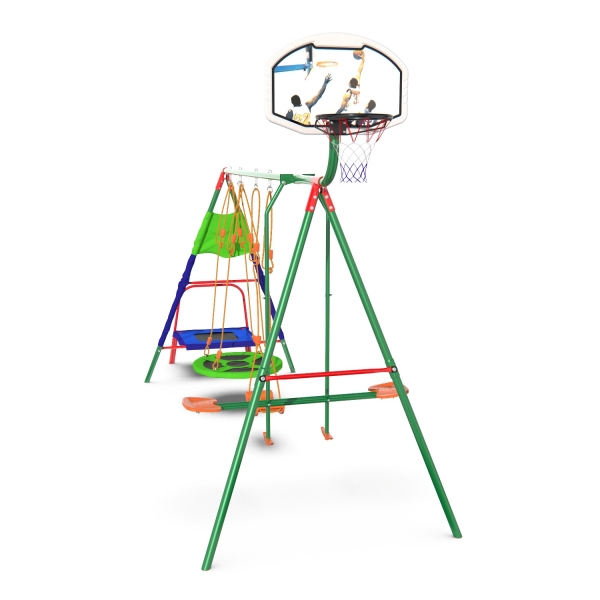 Детский комплекс DFC MULTIPLAY качели: планер, верёвочные, гнездо; мини-батут и баскетбольный щит
