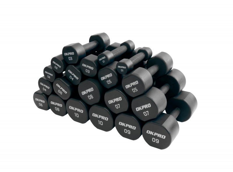 Набор полиуретановых гантелей от 1 до 10 кг (серый лого) OKPRO OK1025C-1-10-G