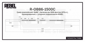 Гриф олимпийский прямой 86", до 679 кг, с упорным подшипником REBEL R-OB86-1500С