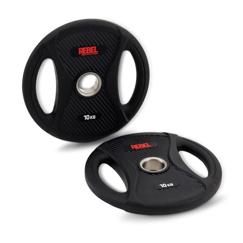 Диски олимпийские обрезиненные с двумя хватами 10 кг REBEL (пара) R-PVP-10-PAIR