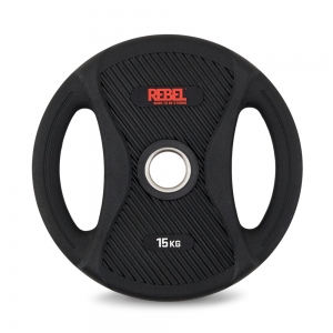 Диск олимпийский обрезиненный с двумя хватами 15 кг REBEL R-PVP-15