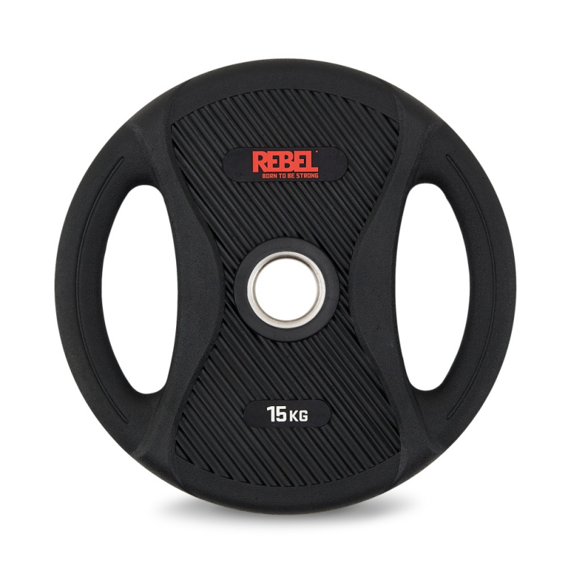 Диск олимпийский обрезиненный с двумя хватами 15 кг REBEL R-PVP-15