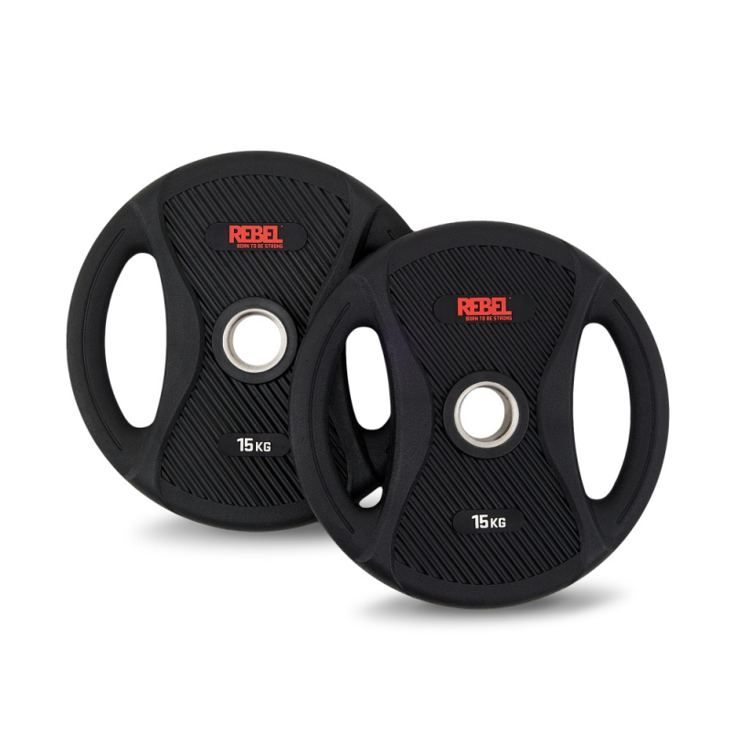 Диск олимпийский обрезиненный с двумя хватами 15 кг REBEL R-PVP-15