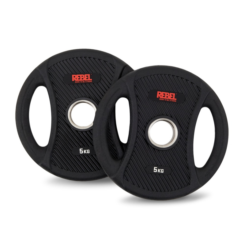 Диски олимпийские обрезиненные с двумя хватами 5 кг REBEL (пара) R-PVP-5-PAIR