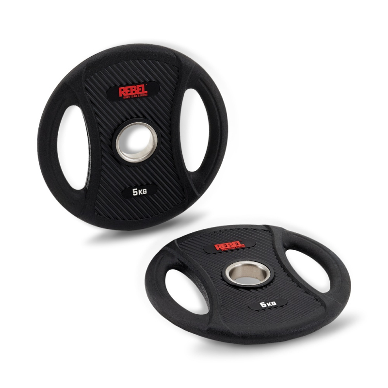 Диски олимпийские обрезиненные с двумя хватами 5 кг REBEL (пара) R-PVP-5-PAIR