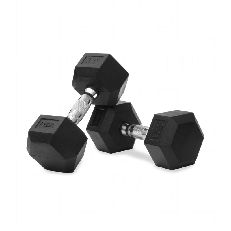 Гантели гексагональные по 9 кг (пара) REBEL R-HEX-09-PAIR
