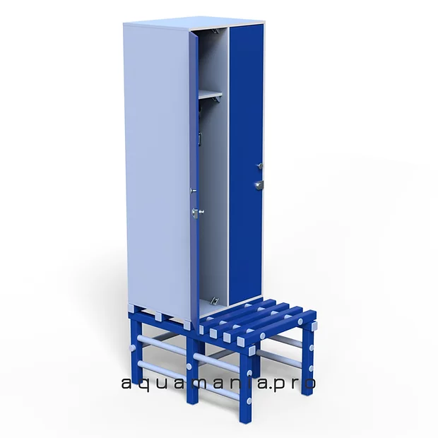Шкаф 2:1 ЛДСП 800x500x1500 мм + ПВХ-СКАМЕЙКА 800х850х450 мм Голубой горизонт/Делфт голубой