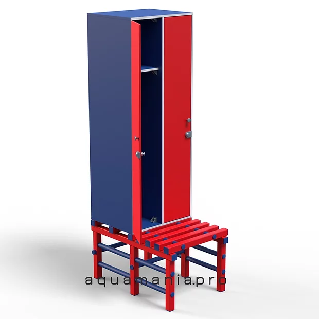 Шкаф 2:1 ЛДСП 800x500x1500 мм + ПВХ-СКАМЕЙКА 800х850х450 мм Альпийское озеро/Красный китайский