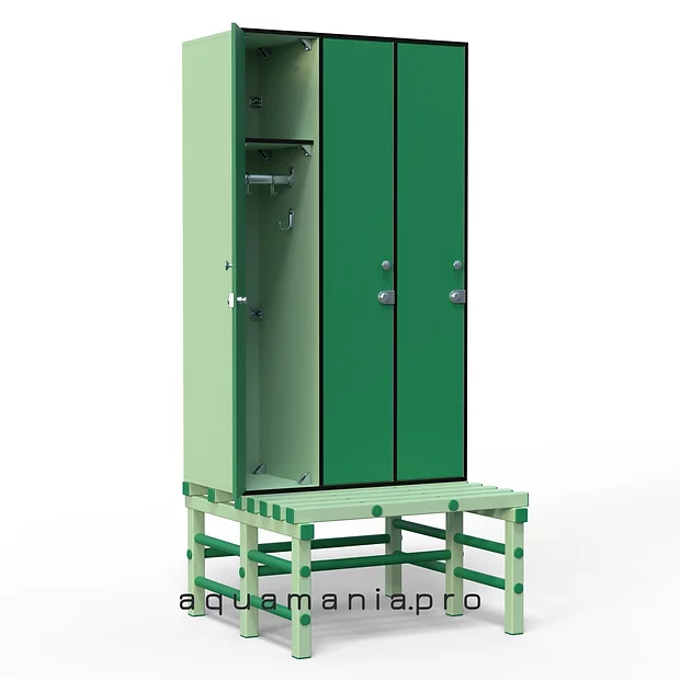Шкаф 3:1 ЛДСП 1050x500x1500 мм + ПВХ-СКАМЕЙКА 1050х850х450 мм Зеленые джунгли/Зелёный лайм