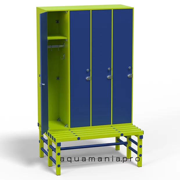 Шкаф 4:1 ЛДСП 1200x500x1500 мм + ПВХ-СКАМЕЙКА 1200х850х450 мм Альпийское озеро/Зелёный лайм