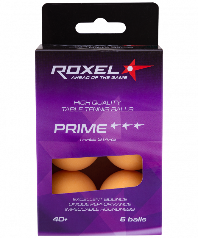 Мяч для настольного тенниса 3* Prime, оранжевый, 6 шт, Roxel УТ-00015365