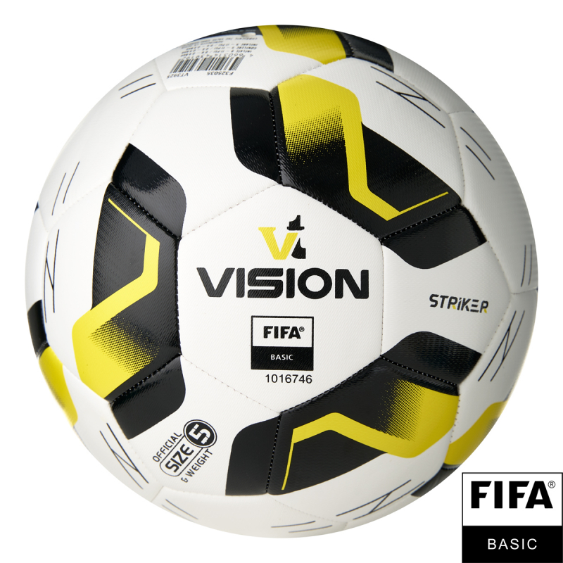 Мяч футб. VISION Striker FIFA, F325035, размер 5, 32 пан., гл.TPU, 2подкл. слой, маш.сш., бело-черно-желтый