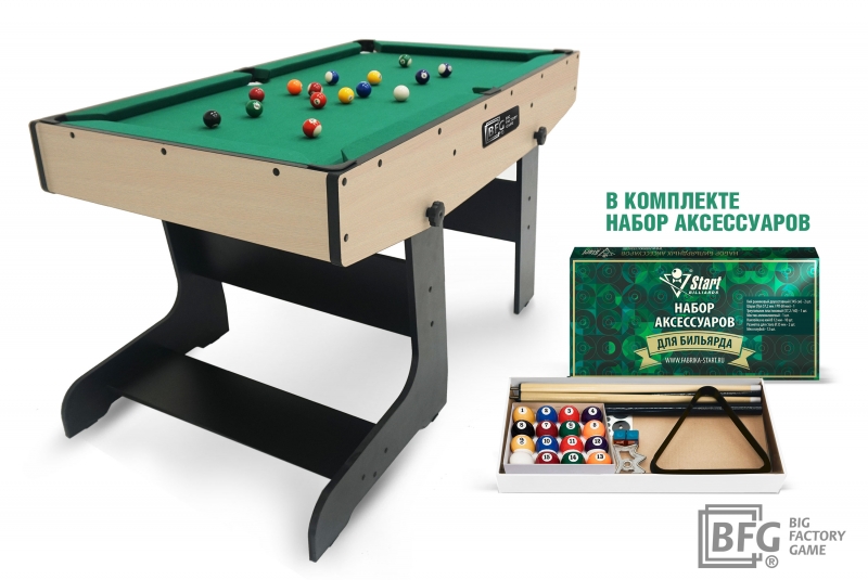 Бильярд BFG Compact Moby 4 (Йоркшир) (Пул, йоркшир/черный (ЛДСП), ЛДСП_16, Сукно Euro Pro 30 ш1.98м, Х/б сетка)