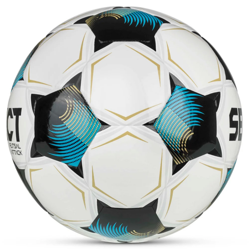 Мяч футзал. SELECT Futsal Attack V26, 1073471009, размер 4, 32п, ПУ, руч.сш, бело-сине-черный