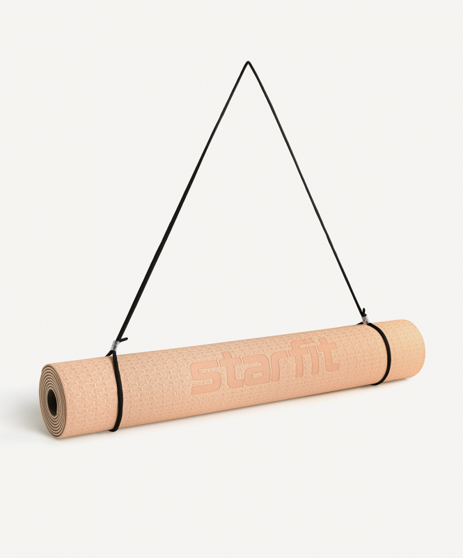 Коврик для йоги и фитнеса STARFIT FM-201, TPE, 183x61x0.4 см, персиковый/серый ЦБ-00002538