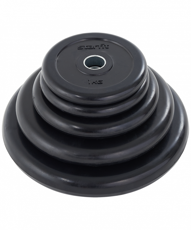 Диск обрезиненный BB-202 d=26 мм, стальная втулка, черный, 1.25 кг, Starfit УТ-00018804