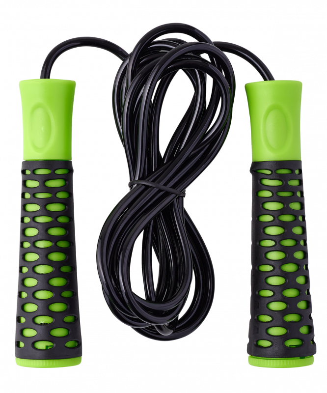 Скакалка RP-103 PVC, с нескользящей ручкой, 3.05 м, черный/зеленый, BASEFIT УТ-00019771