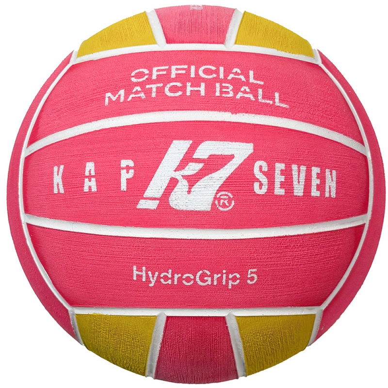 Мяч для водного поло KAP7 HydroGrip World Aquatics, 98202 размер 5, муж., резина, 400-450гр, розов-желт-бел