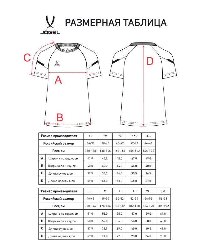 Футболка тренировочная CAMP 2 Training Poly Tee, белый, размер YL, Jögel ЦБ-00003422