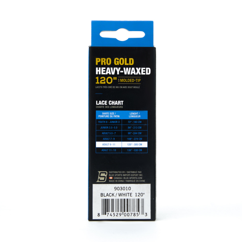 Шнурки для коньков Blue Sports Pro Gold Heavy Waxed, 903010-BKWH-304, полиэстер, 304см, черно-белый