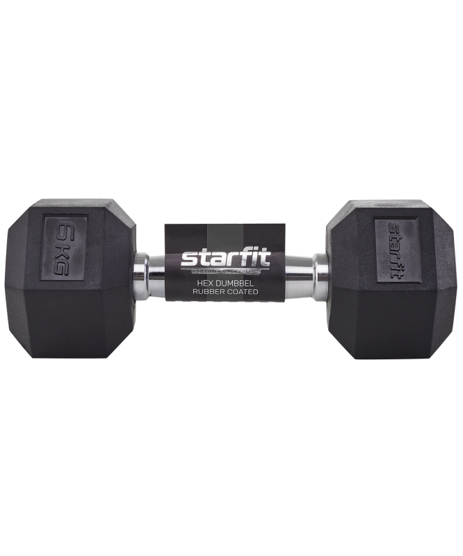 Гантель гексагональная DB-301 6 кг, обрезиненная, черный, Starfit