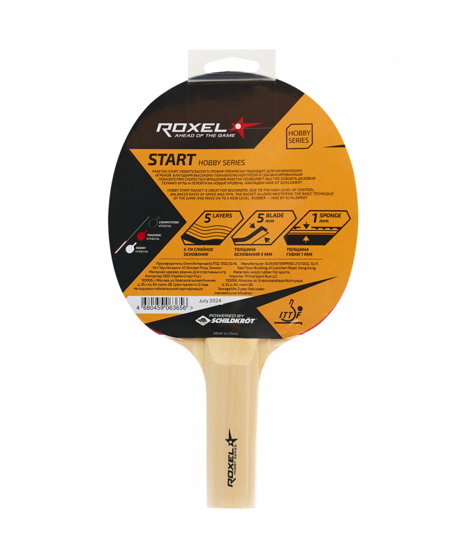 Ракетка для настольного тенниса Hobby Start, прямая, Roxel УТ-00015353