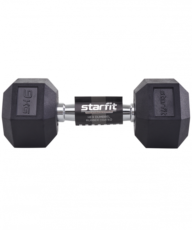 Гантель гексагональная DB-301 9 кг, обрезиненная, черный, Starfit УТ-00019790