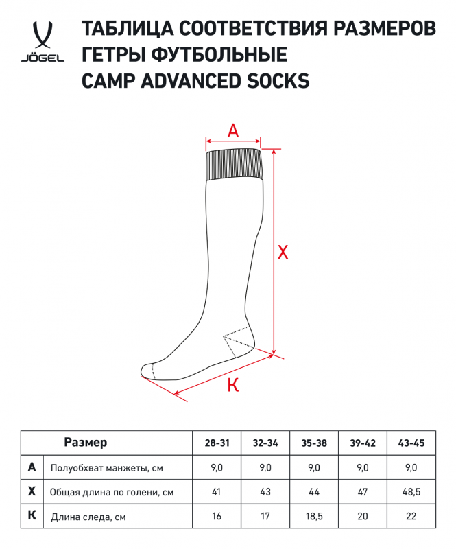 Гетры футбольные CAMP ADVANCED SOCKS, синий/белый, размер 32-34, Jögel УТ-00021445